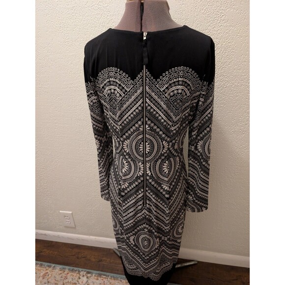 Maggie London Long Sleeve Black And White Round Neck Sheath Dress Size 8 - Picture 3 of 14